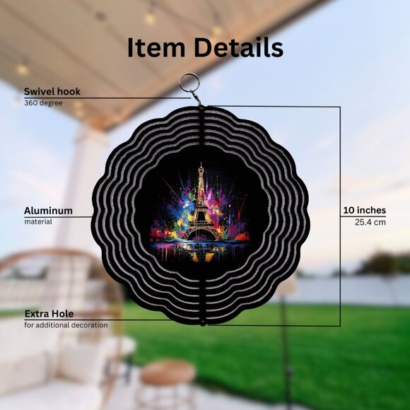 Artistic Eiffel Tower Splash With Colorful Paint Design Wind Spinner - Picture 2 of 3